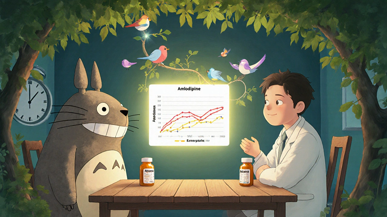 Doctor and patient comparing Abana and modern blood pressure pills with a floating health chart.