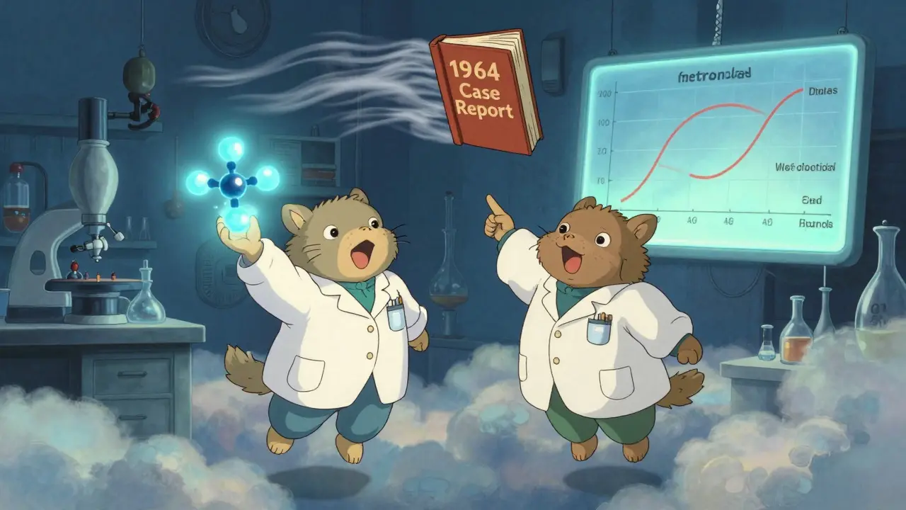 Animal doctors in a floating lab watch a disproven medical myth dissolve in the wind.