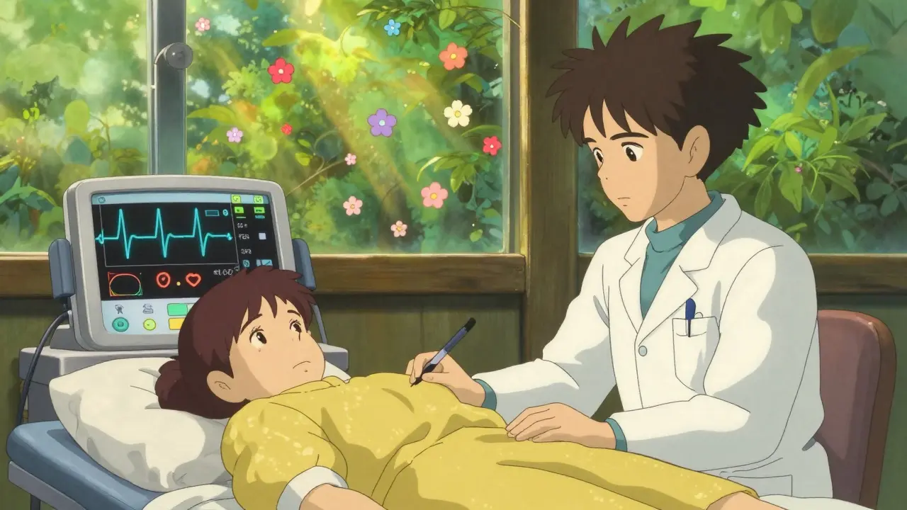 Patient undergoing ECG monitoring surrounded by natural elements in a calming clinic setting.