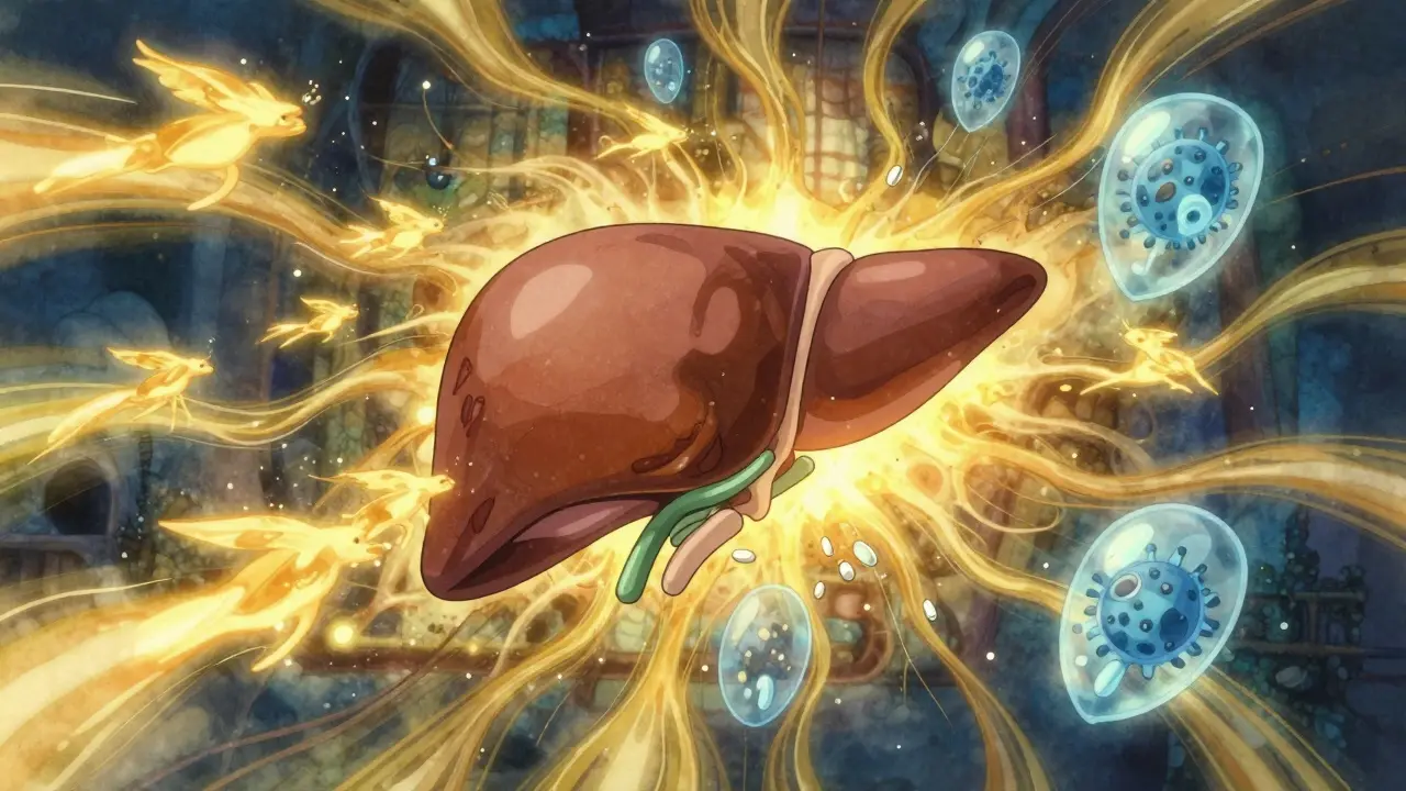 Golden enzyme spirits scattering blue drug protection bubbles